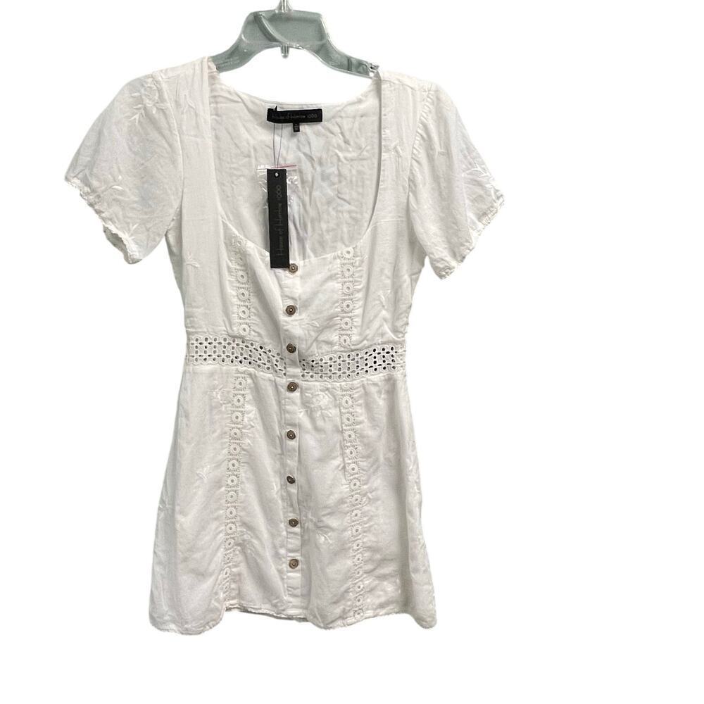 House of Harlow 1960 White Eyelet Button-Front Mini Dress - Picture 2 of 8